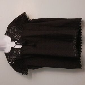 Jennifer & Grace size 2X women's black eyelet and embriory blouse with cut-out.